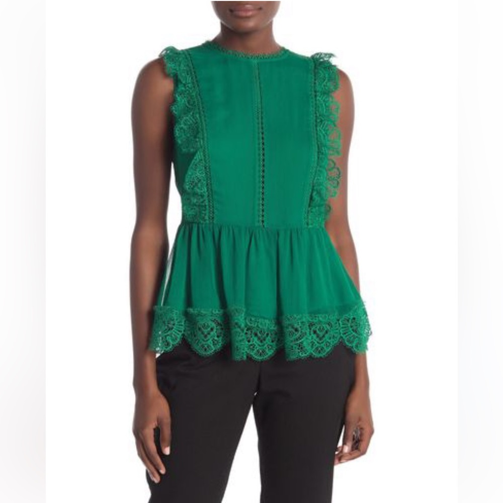 Ted Baker Omarri Mixed Lace Peplum Green Top